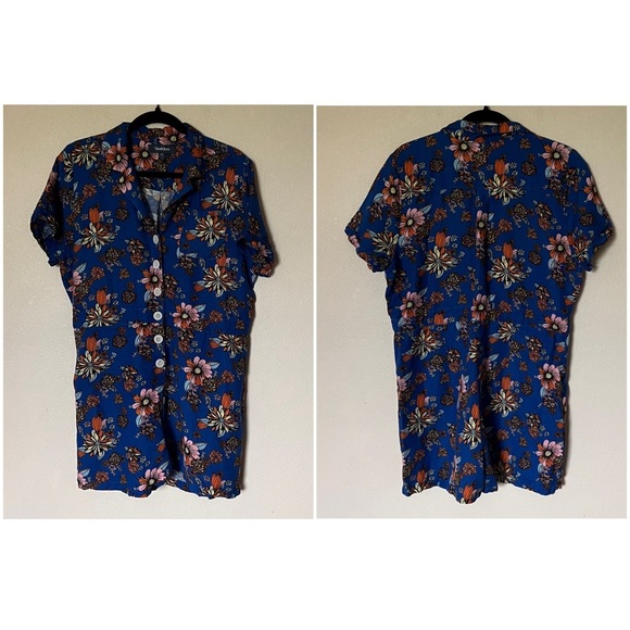 Modcloth Summer Camp Solstice Button Romper Sapphire Blue Floral Sz 12 - Picture 4 of 16